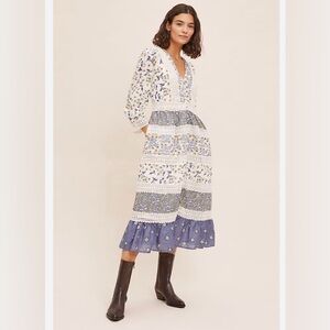 Anthropologie, size 4. Floral Blue and White Dress